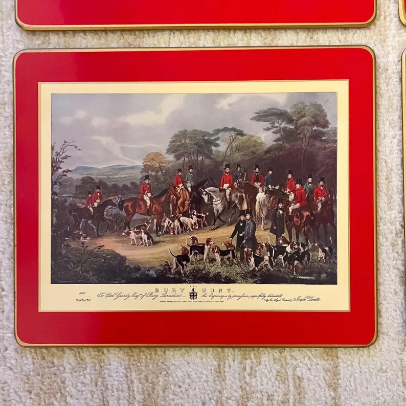Vintage Set of 4 English Fox Hunting Horse Rider Placemats Cork Back Red Gold - Etsy | Etsy (US)