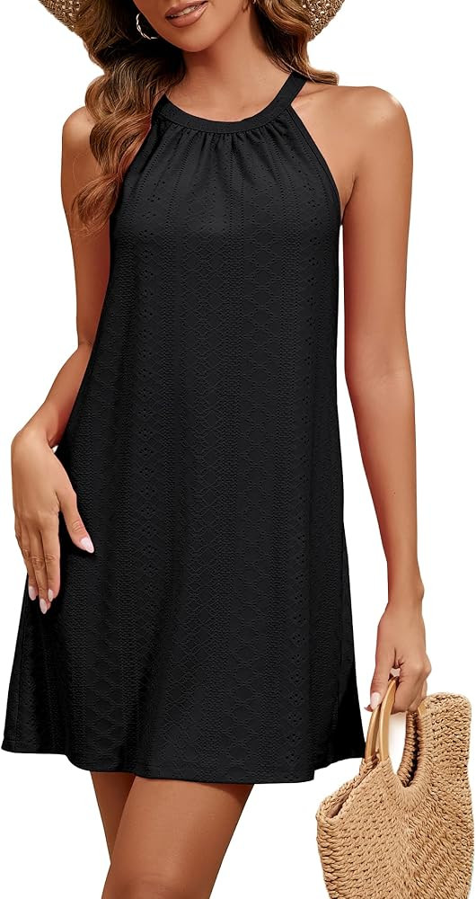 Women Halter Swimsuit Coverup Tank Sleeveless Beach Dresses Summer Crochet Cover Ups for Swimwear... | Amazon (US)