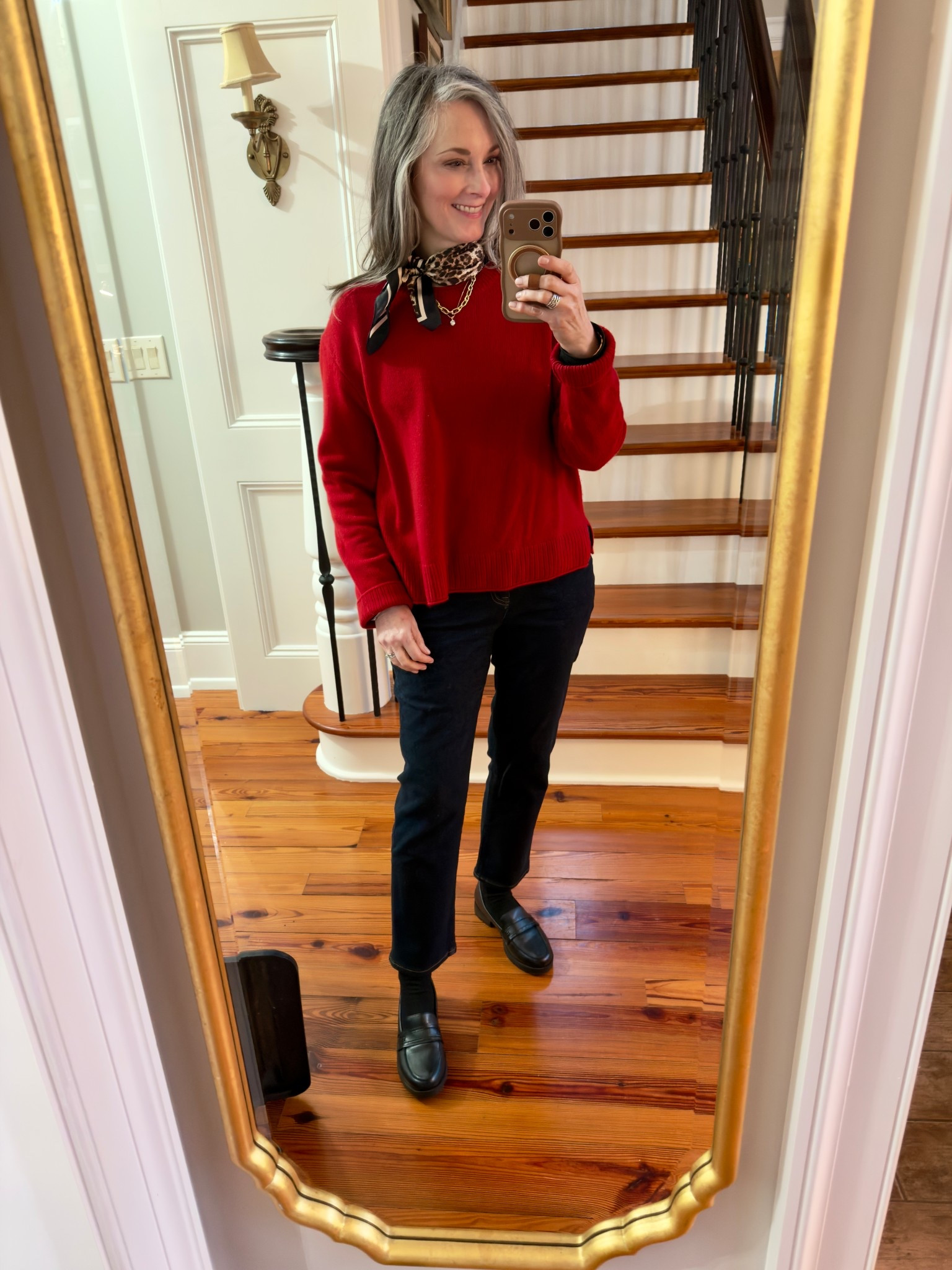 Red cashmere from Quince in red perfect for Valentine’s Day! Dark denim from J.Crew is several years old. Leopard scarf and gold chain from Amazon. Black base layer under sweater in black! 

I’m wearing a medium in the sweater for oversized look with sleeves cuffed. This has side slits and boxy. Other styled linked in red if you want more tailored look. Lifestride loafers are so comfy! 

#quince #cashmeresweater #darkdenim #lifestride  



#LTKValentine #LTKSeasonal #LTKOver40