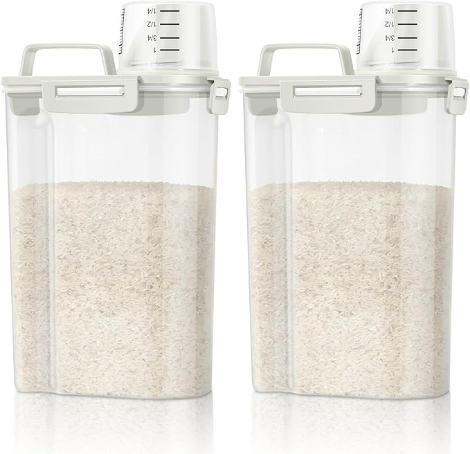 Rice Container Cereal Storage Container 2 Pack 5 Lbs, Kitchen Pantry Dry Food Storage Holder with... | Amazon (US)