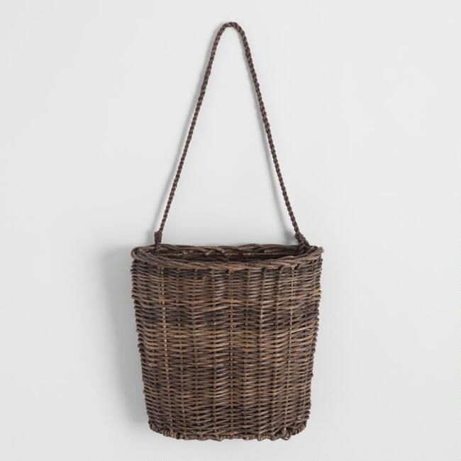 Brown Rattan Flat Back Daria Hanging Basket | World Market