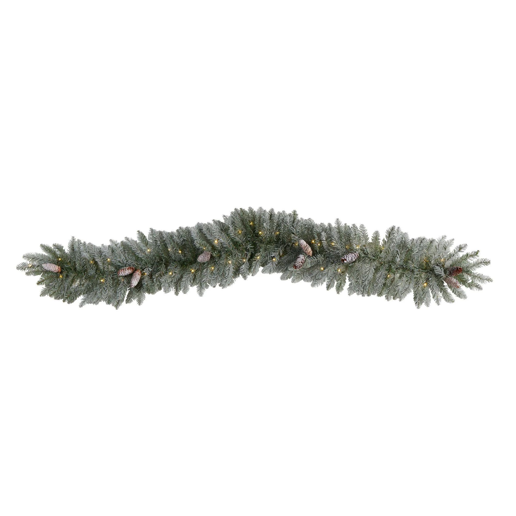 6' Frosted Artificial Christmas Garland with Pinecones and 50 Warm White LED Lights | Nearly Natural