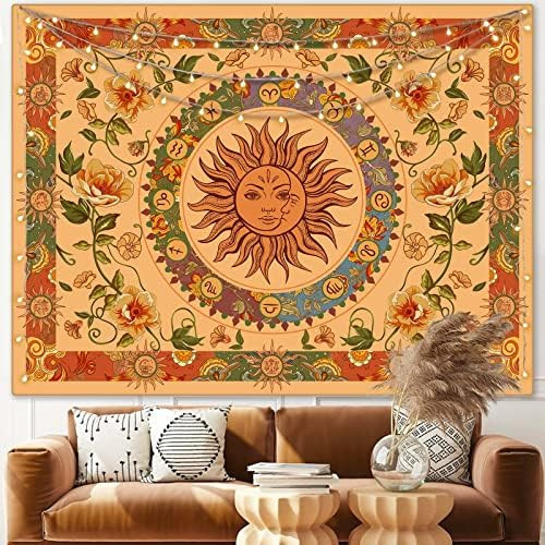 Aipon Yellow Sun and Moon Tapestry Hippie Indie Tapestries Boho Orange Flower Floral Tapestry Wal... | Amazon (US)