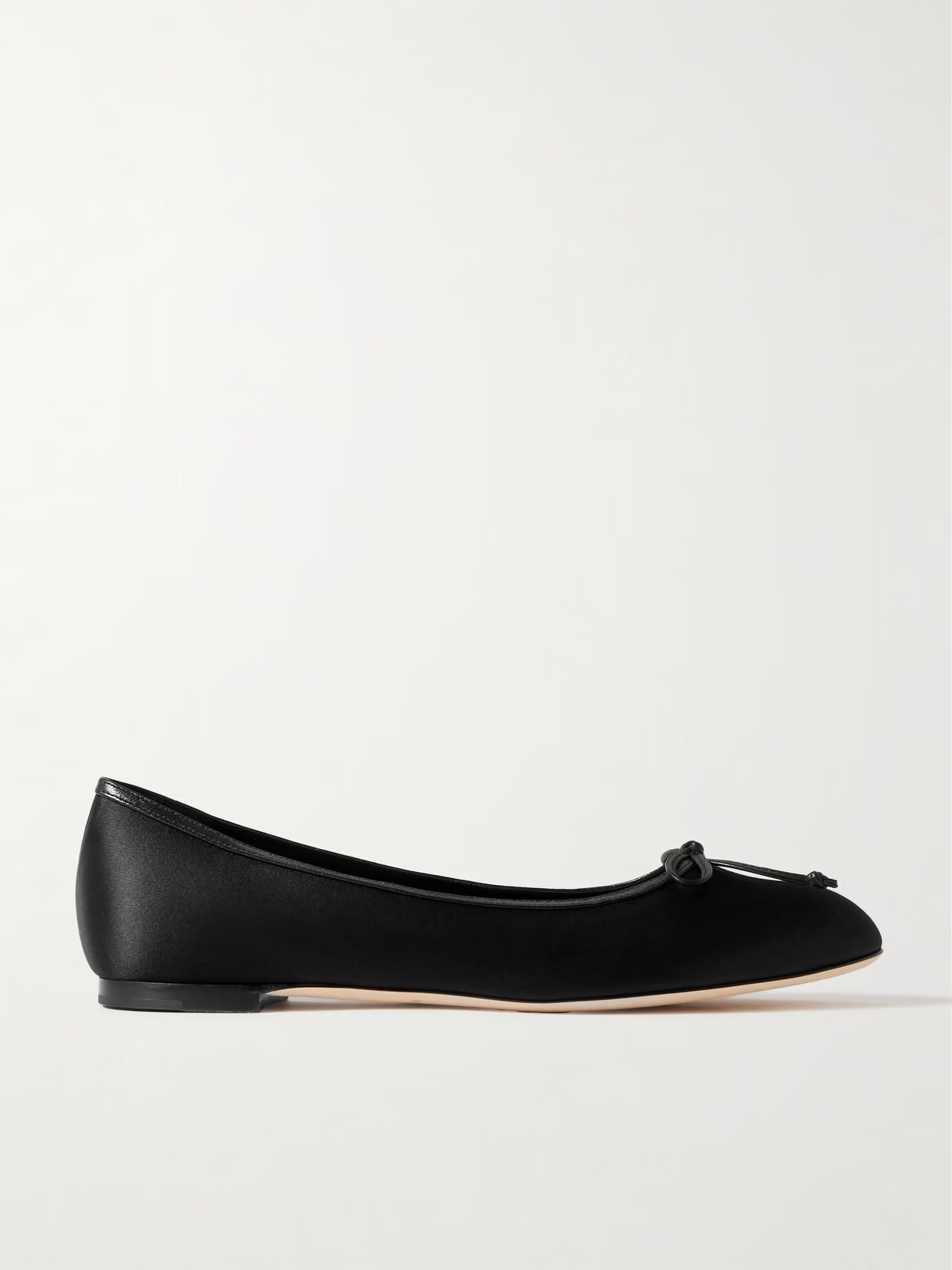 Manolo Blahnik - Verallim 10 Bow-detailed Leather-trimmed Satin Ballet Flats - Black | NET-A-PORTER (US)