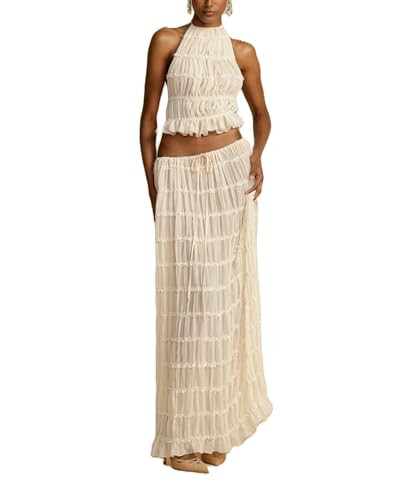 Women Y2K Skirt Set Outfits Strapless Crop Top Bodycon Midi Skirt Dress Sexy 2 Piece Knit Outfits... | Amazon (US)