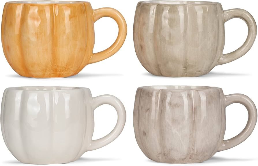 Transpac Glazed Orange and Cream Pumpkin 12 ounce Ceramic Harvest Coffee Mug Set of 4 TH00175 | Amazon (US)