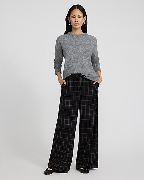Lightweight Plaid Wide Leg Pull On Pant | Express