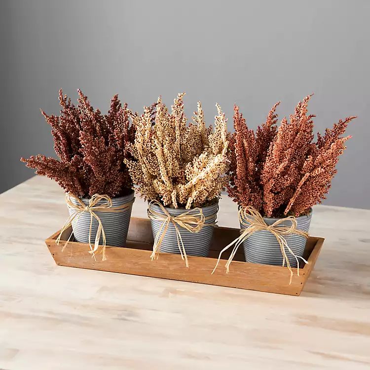 Wheat and Raffia Wooden Tray Floral Arrangement | Kirkland's Home