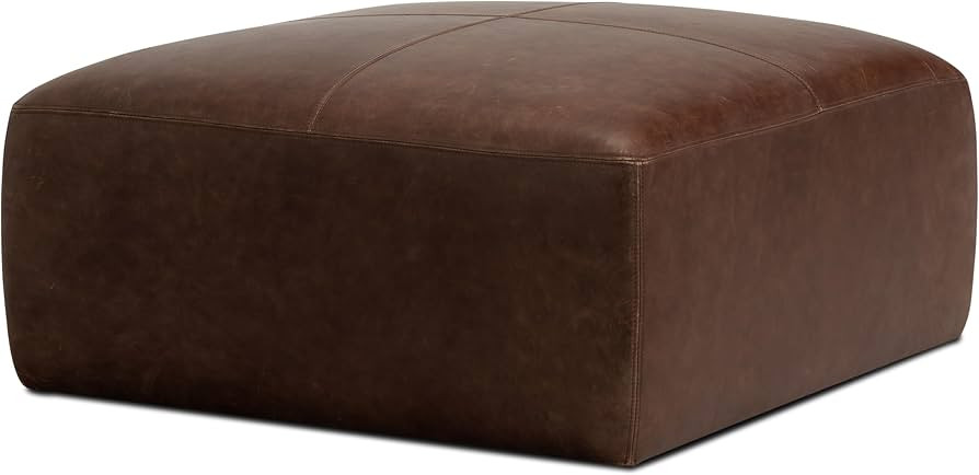 Poly & BARK Sequoia Ottoman – 35” Square Pouf with Feather-Down Topper – Full-Grain Leather... | Amazon (US)