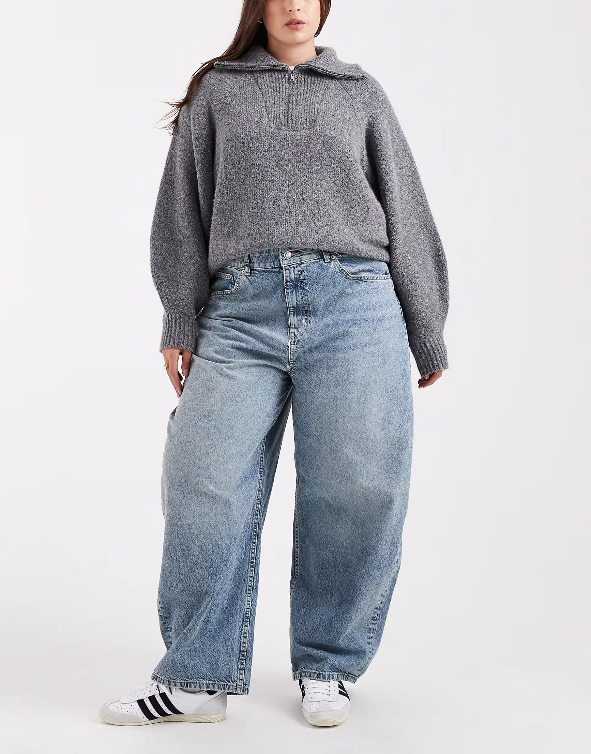 ASOS DESIGN Curve high waist barrel jeans in pale vintage wash | ASOS (Global)