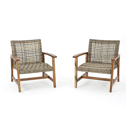 Christopher Knight Home Hampton Outdoor Mid-Century Wicker Club Chairs with Acacia Wood Frame, 2-Pcs | Amazon (US)