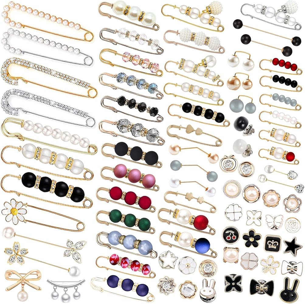 80 Pcs Brooch Pins, Sweater Shawl Hat Clip Neckline Pins Double Faux Pearl Brooches for Women Gir... | Amazon (US)