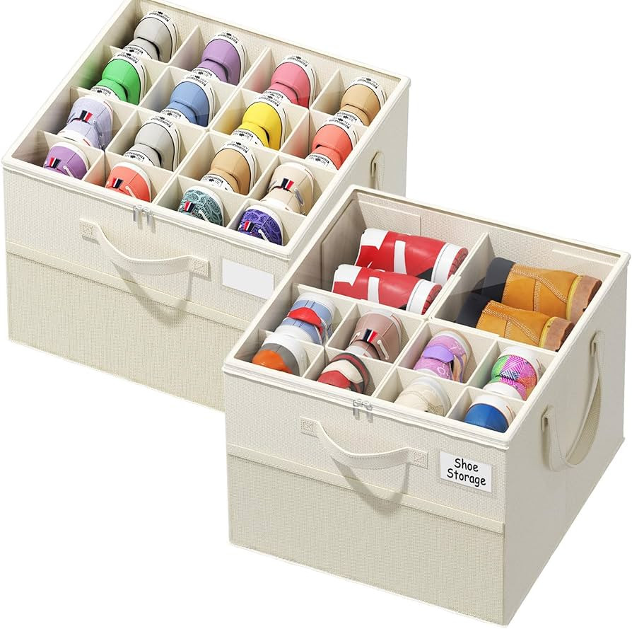 Plus Size 2 Pack Shoe Organizer for Closet, Foldable Shoe Storage Box | Amazon (US)