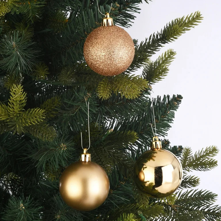 24-Count Gold Shatterproof Multi-Textured Christmas Ornaments, 2.36 in, by Holiday Time | Walmart (US)