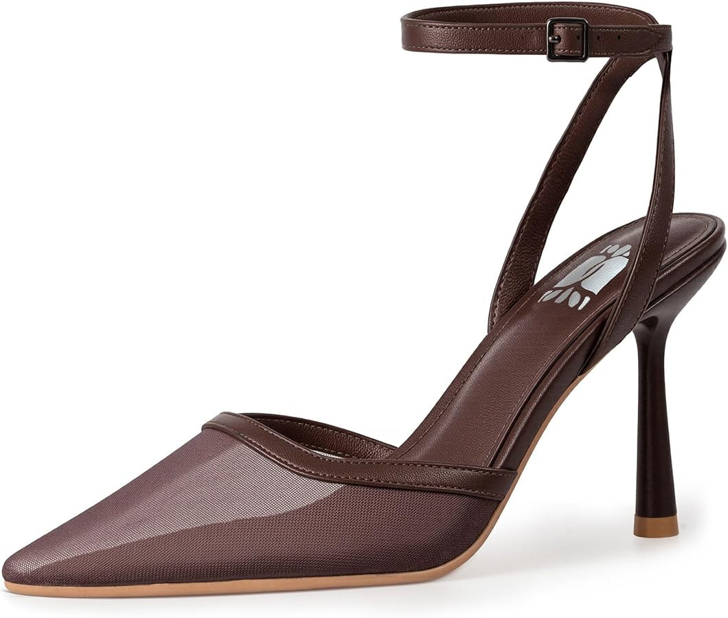 WIRALOMI Women's Mesh High Heels Closed Pointed Toe Heels with Ankle Strap Stiletto Heeled Sandal... | Amazon (US)