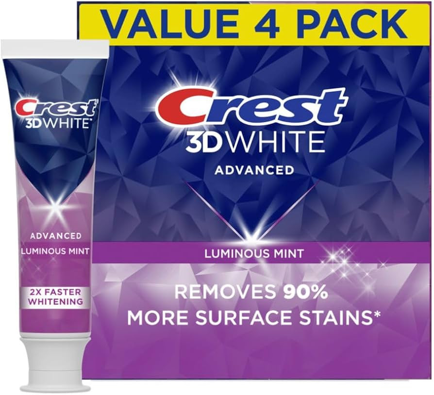 Crest 3D White Advanced Luminous Mint Teeth Whitening Toothpaste, Crest Toothpaste, 3.7 oz Pack o... | Amazon (US)