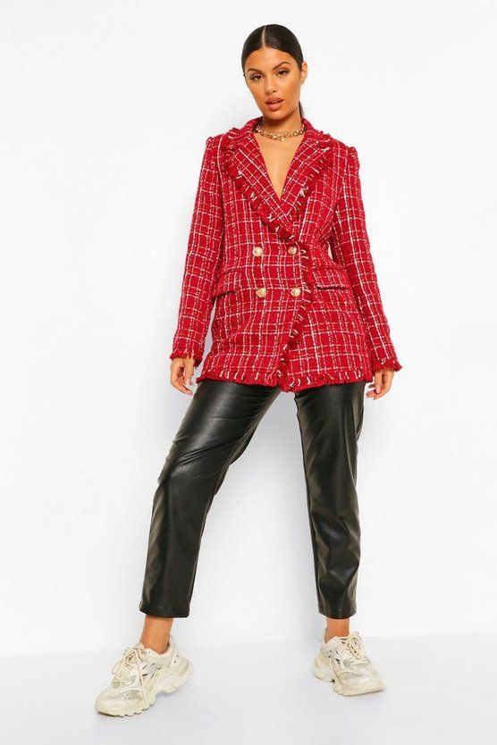 Metallic Checked Frayed Hem Blazer | Boohoo.com (US & CA)