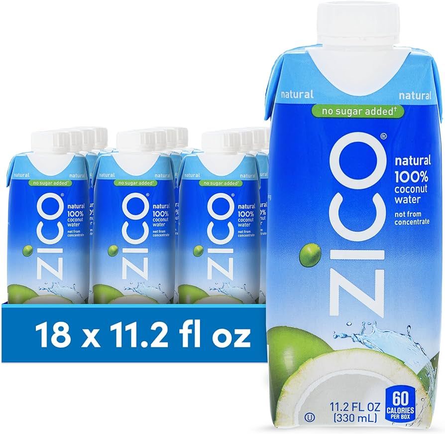 ZICO 100% Coconut Water Drink - 18 Pack, Natural Flavored - No Sugar Added, Gluten-Free - 330ml /... | Amazon (US)