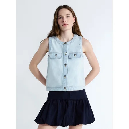 Free Assembly Women s and Women s Plus Button Front Sleeveless Denim Top Sizes XS-4X | Walmart (US)