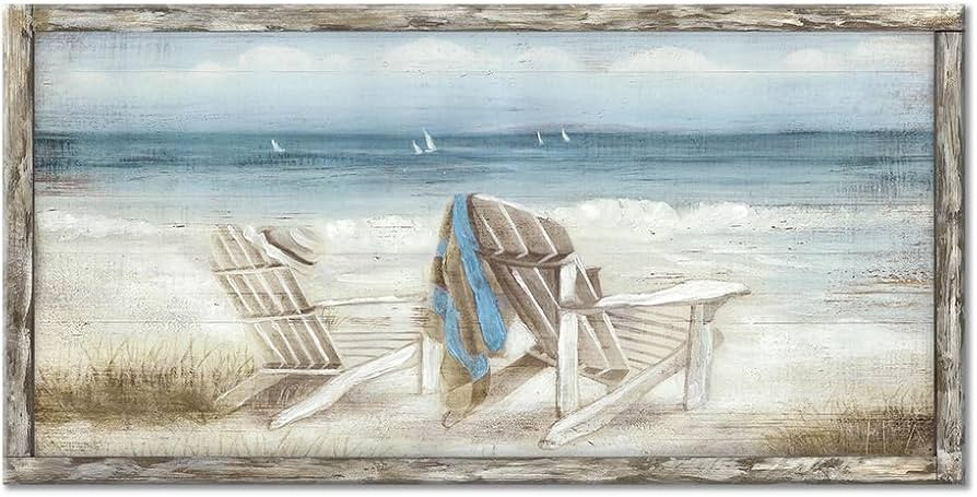 Coastal Abstract Seascape Canvas Wall Art Beach Chair on Sand Painting Artwork Print for Bedroom ... | Amazon (US)