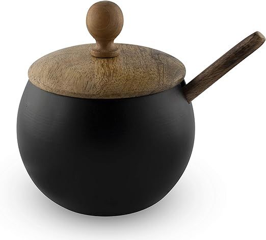 GoCraft Sugar Bowl with Wooden Lid and Spoon for Home and Kitchen, Drum Shape (Matte Black Finish... | Amazon (US)