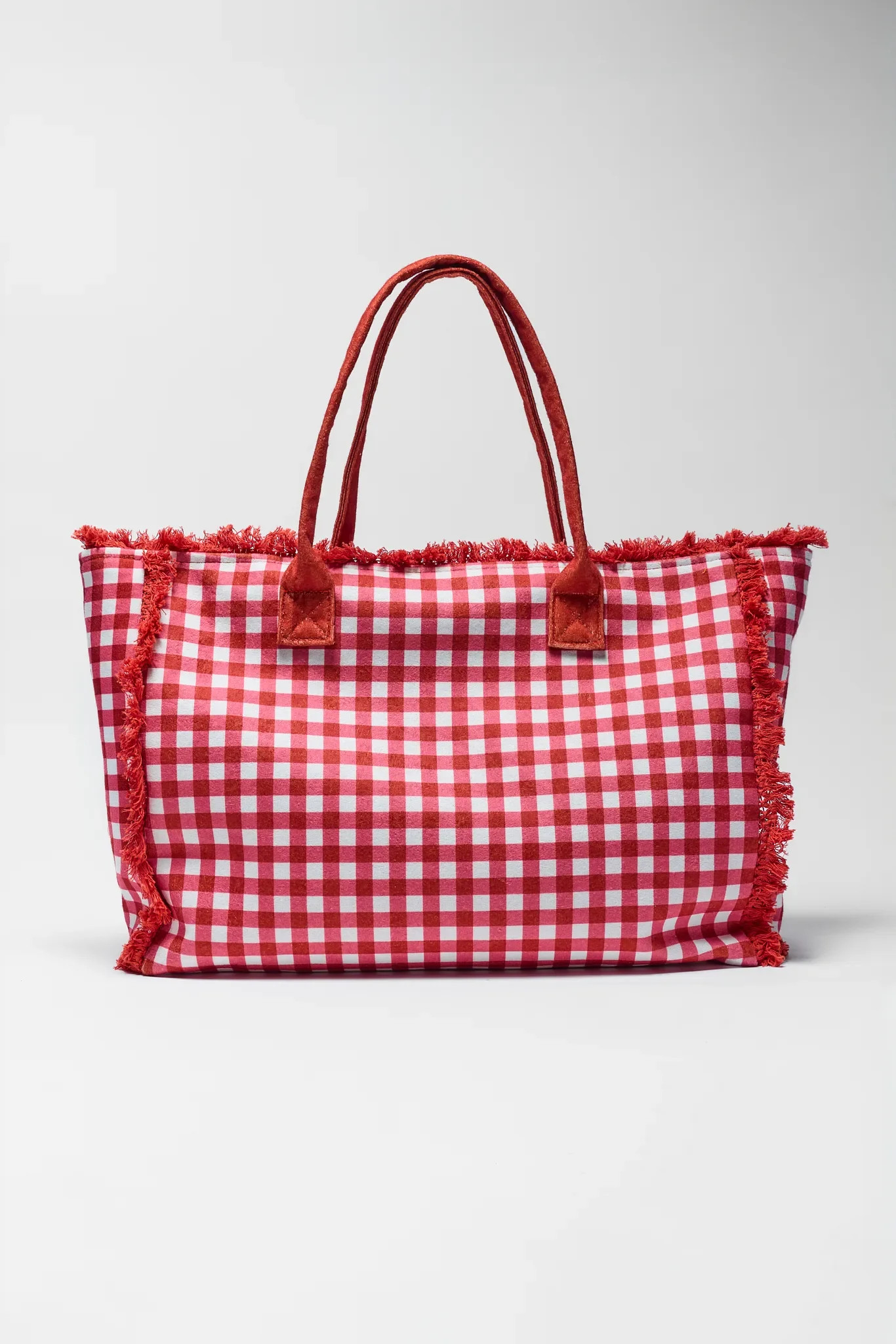 Red Gingham Frayed Trim Tote | Avara