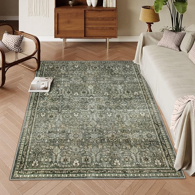 Lahome 5x7 Boho Bedroom Area Rug, Soft Green Rugs for Living Room, Washable Non Shedding Rug for ... | Amazon (US)
