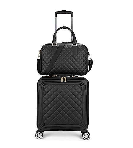 feilario 2 Piece Set Travel Leather Softside Carry On Luggage Double Spinner Wheels Checked Suitc... | Amazon (US)