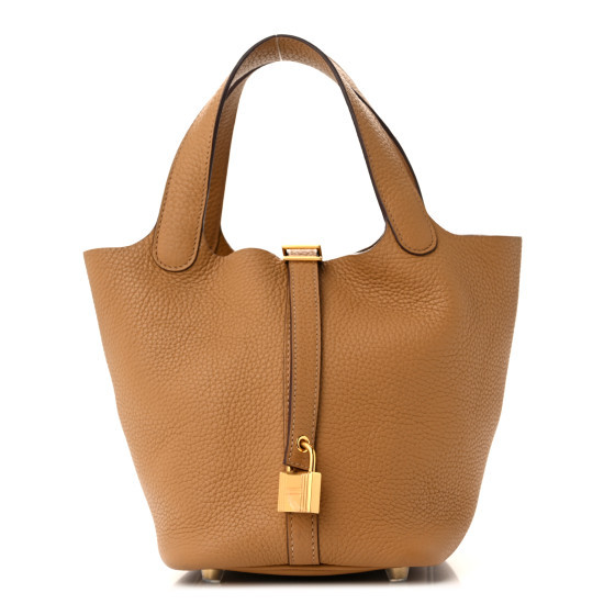 Taurillon Clemence Picotin Lock 18 Biscuit | FASHIONPHILE (US)