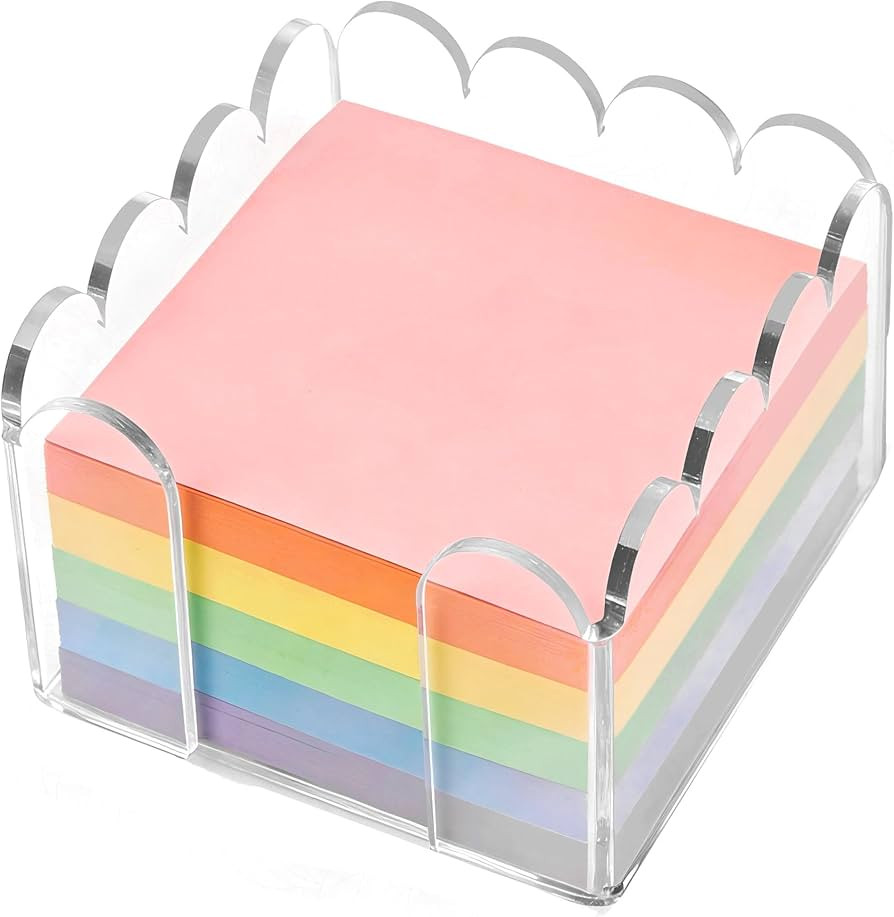 3x3 Inch Scalloped Acrylic Sticky Note Holder, Clear Cute Post It Note Dispenser, Notepad Holder ... | Amazon (US)