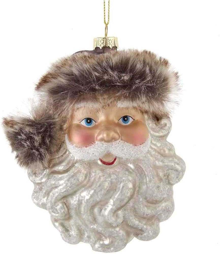 Kurt Adler C6378 Santa Head with Brown Faux Fur Hanging Ornament, 5-inch High, Glass,Christmas | Amazon (US)