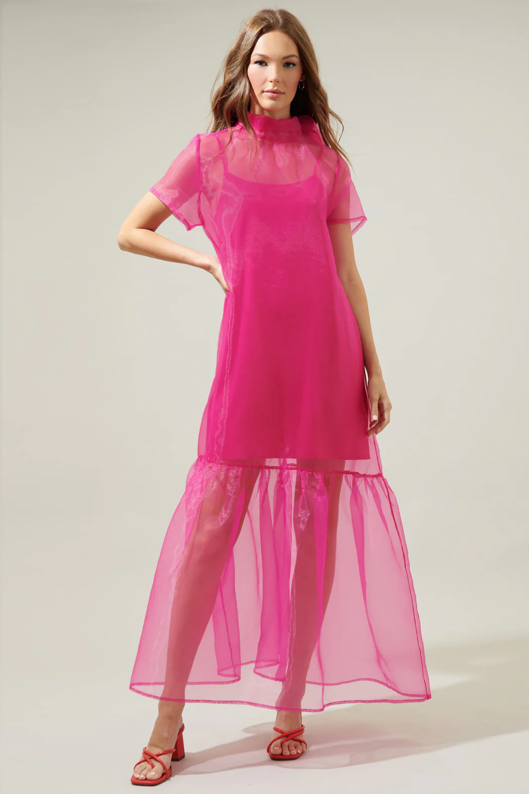 Dime Organza Mockneck Maxi Dress | Sugarlips