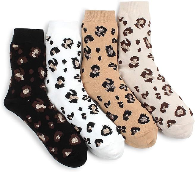 Leopard Pattern Cotton Socks (Crew 4 Pairs) HG | Amazon (US)