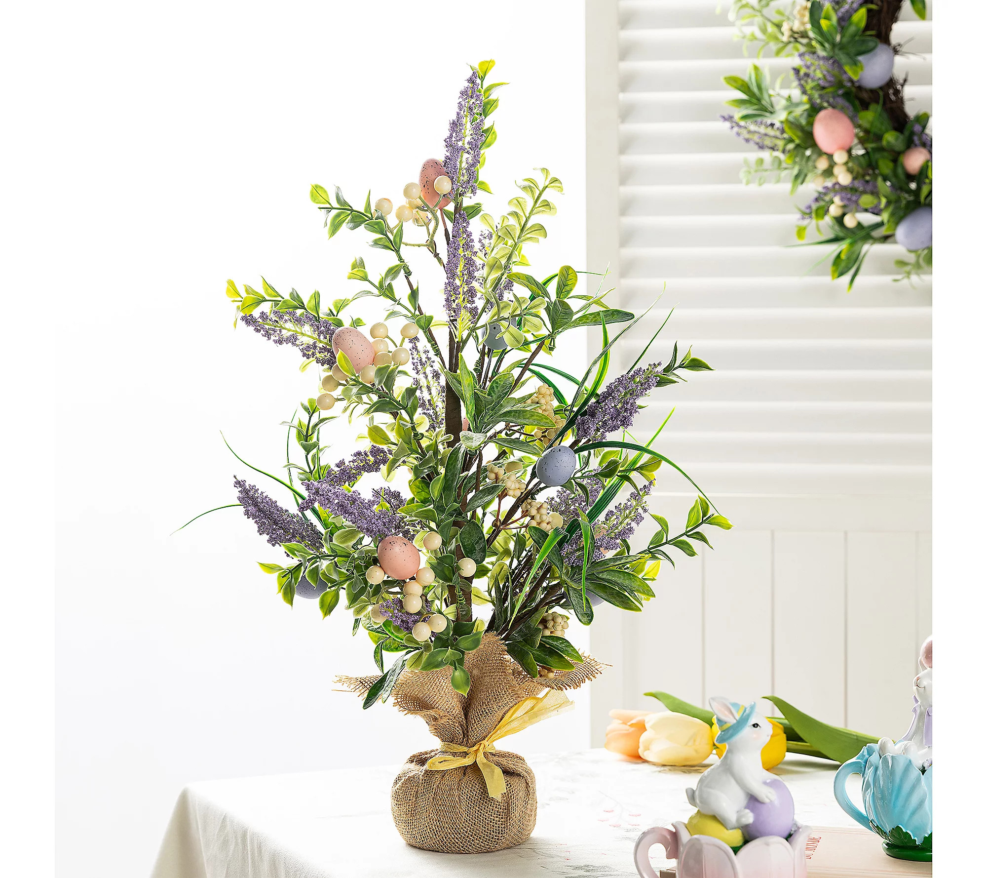 Glitzhome 21""H Easter Egg & Lavender Table Tree Decor | QVC
