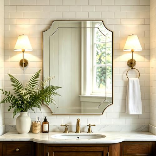 MOON MIRROR Gold Wall Mirror, 28x36 Scalloped Corner Rectangular Mirror | Amazon (US)