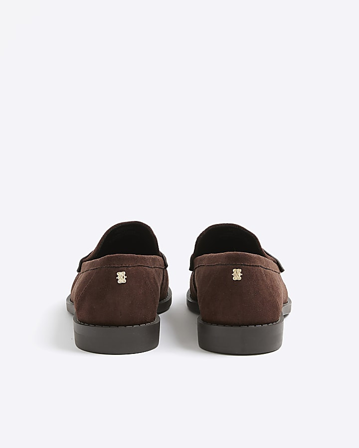 Brown Faux Suede Ruched Loafers | River Island UK & IE