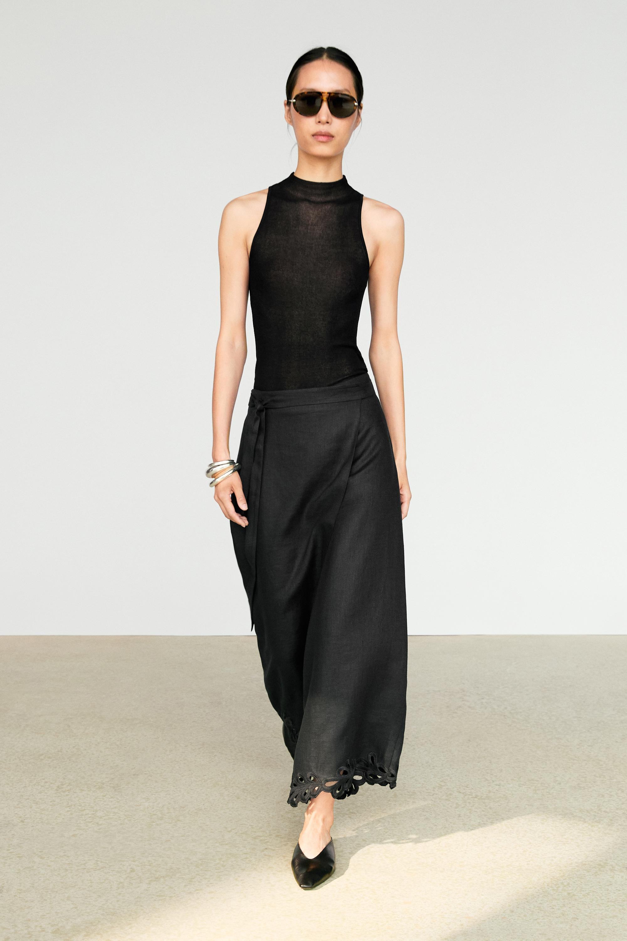 100% linen embroidered skort | Massimo Dutti UK