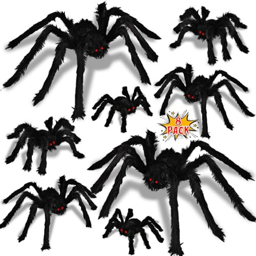Halloween Spider Decorations Outdoor Indoor: 8 Pack Realistic Hairy Spiders Set - Fake Spiders Scary Decorations Spider Props for Outside Yard Porch Garden Decor Haunted House Party | Amazon (US)