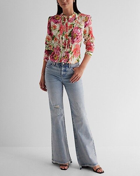 Floral Pleated Relaxed Portofino Shirt | Express