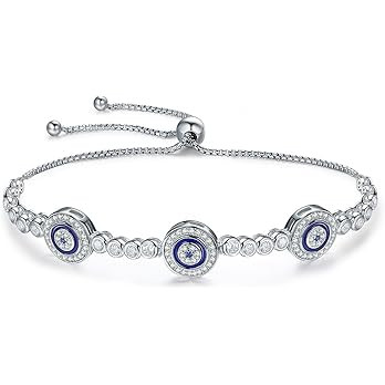 WOSTU Women Evil Eye Protection Bracelets 925 Sterling Silver White Gold Plated Adjustable Bracel... | Amazon (US)