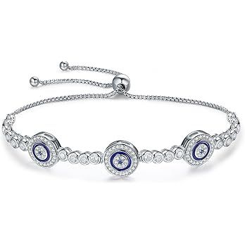 WOSTU Women Evil Eye Protection Bracelets 925 Sterling Silver White Gold Plated Adjustable Bracel... | Amazon (US)