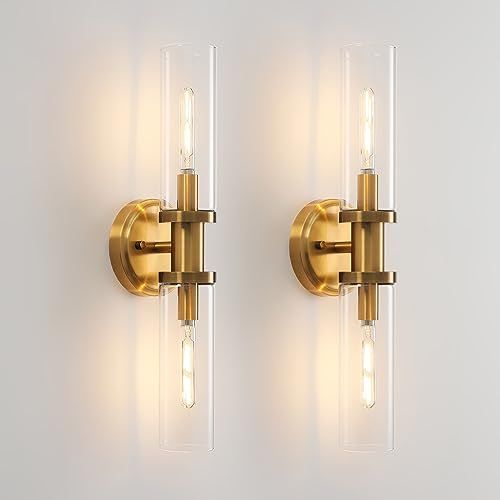 Wall Sconces Set of Two Brushed Gold Sconces Wall Lighting with Clear Glass Shade Wall Lamp Moder... | Amazon (US)