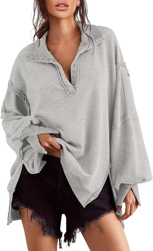 Sweatshirt for Women Fall Clothing for Women 2024 Trendy Henley Pullover Button Sweatshirts Tunic... | Amazon (US)