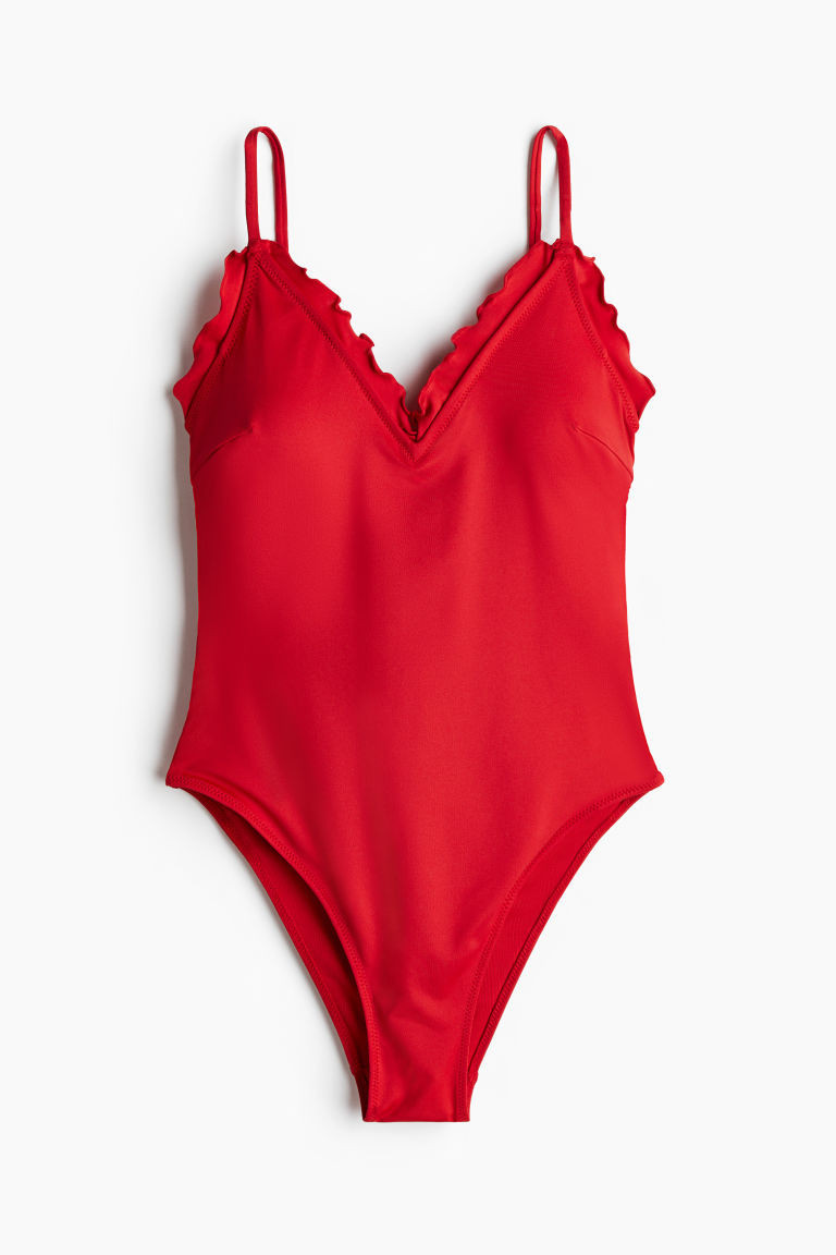 H & M - Ruffle-Trimmed Padded-Cup Swimsuit - Red | H&M (US + CA)