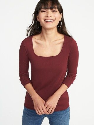 Old Navy Womens Slim-Fit Square-Neck Tee For Women Maroon Jive Size L | Old Navy US