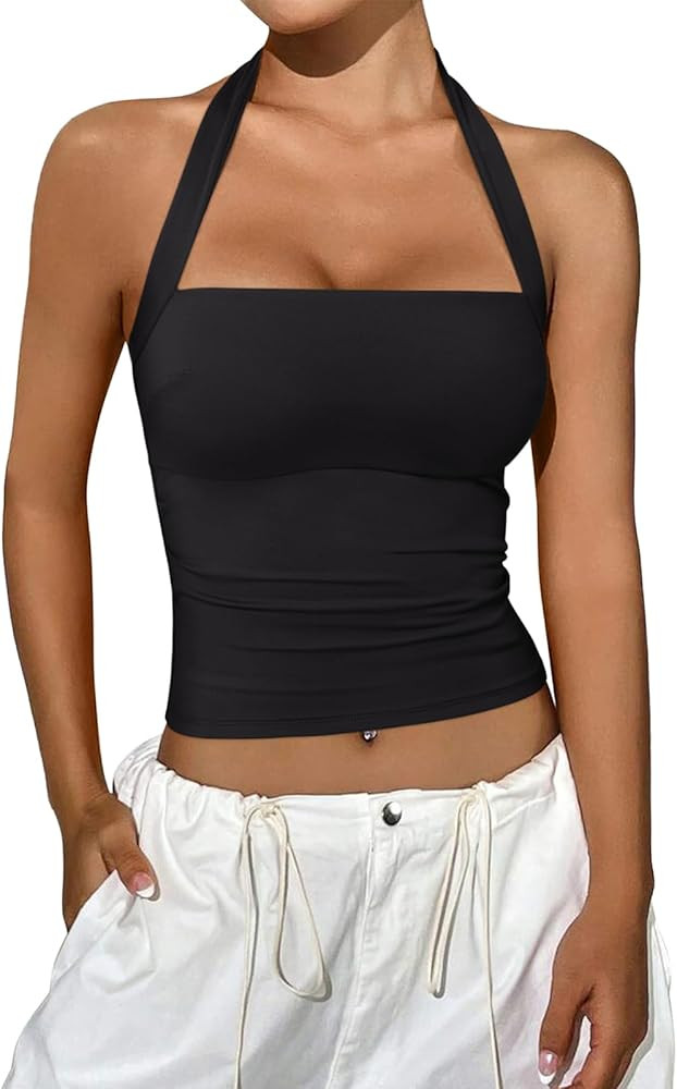 REORIA Women's Halter Going Out Tops 2025 Summer Y2K Shirts Sleeveless Sexy Crop Tank Top Y2k Out... | Amazon (US)