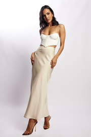 Missy Maxi Satin Skirt - Champagne | MESHKI US
