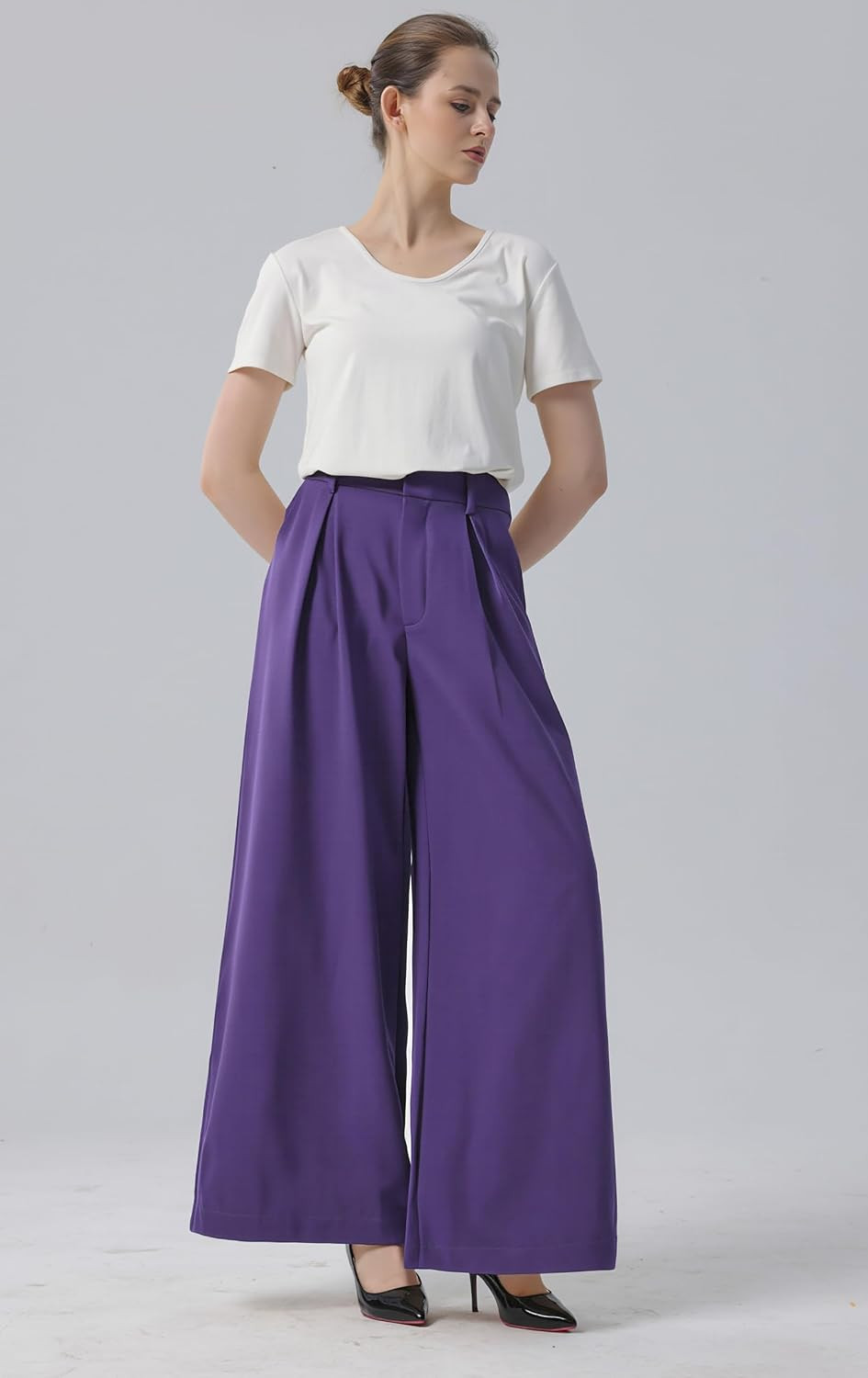 Tronjori Womens High Waist Casual Wide Leg Palazzo Business Pants | Amazon (US)