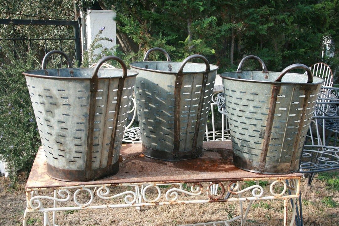 4 Quantities of Rustic Olive Basket and Metal Bucket metal - Etsy | Etsy (US)