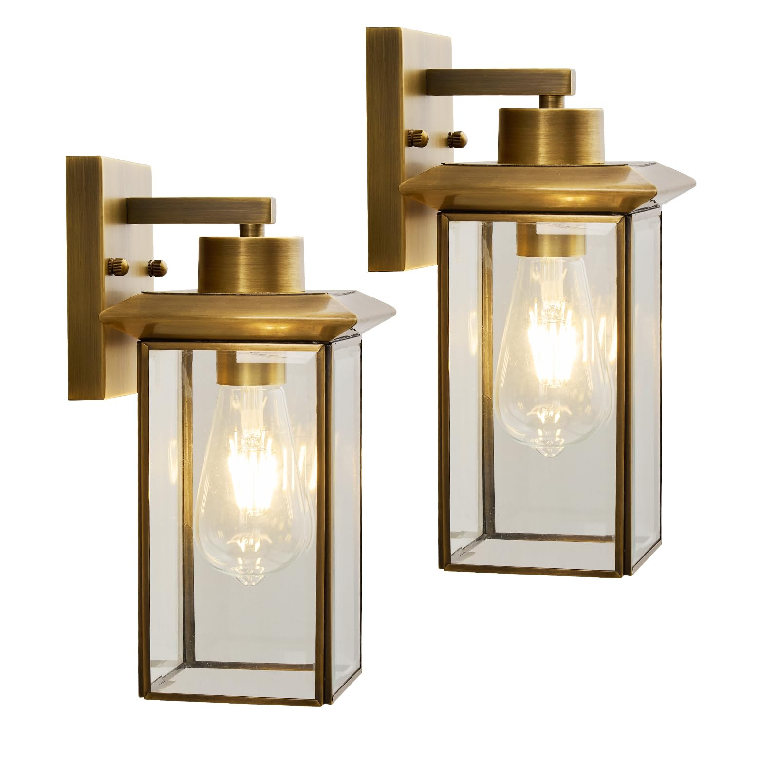 Brass Outdoor Wall Light Fixtures, Exterior Waterproof Lanterns, Porch Wall-Mounted Lights with E... | Amazon (US)